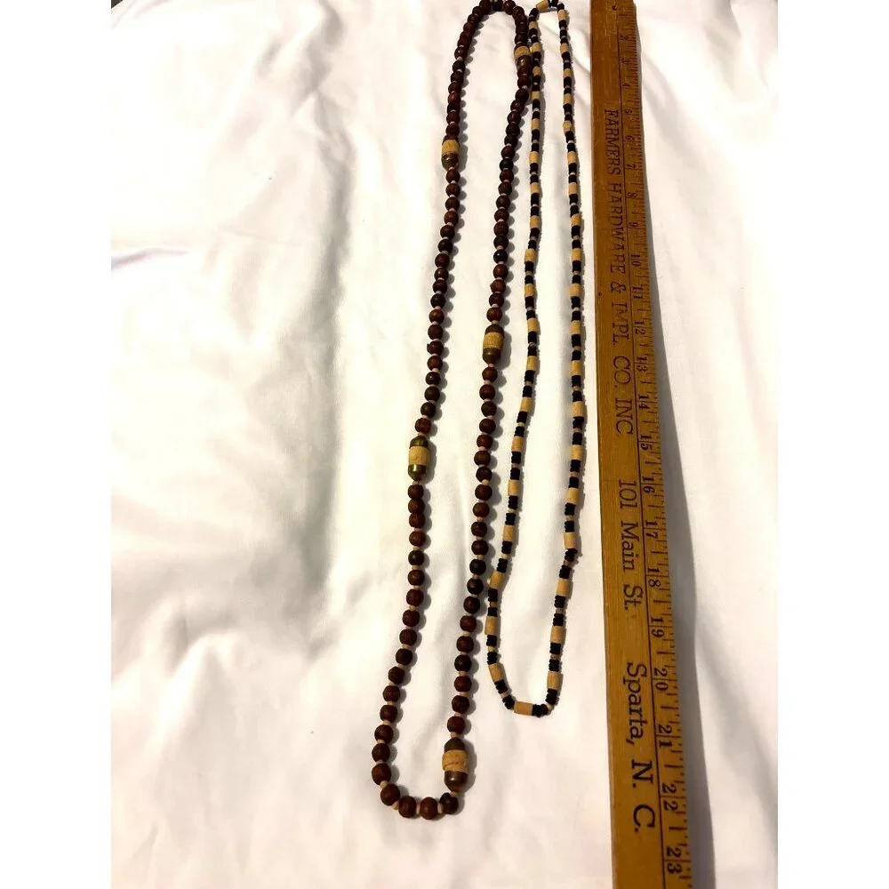 Wooden Beaded Layered Necklace Set Earthy Artsy Handcrafted Boho Rustic Hippie